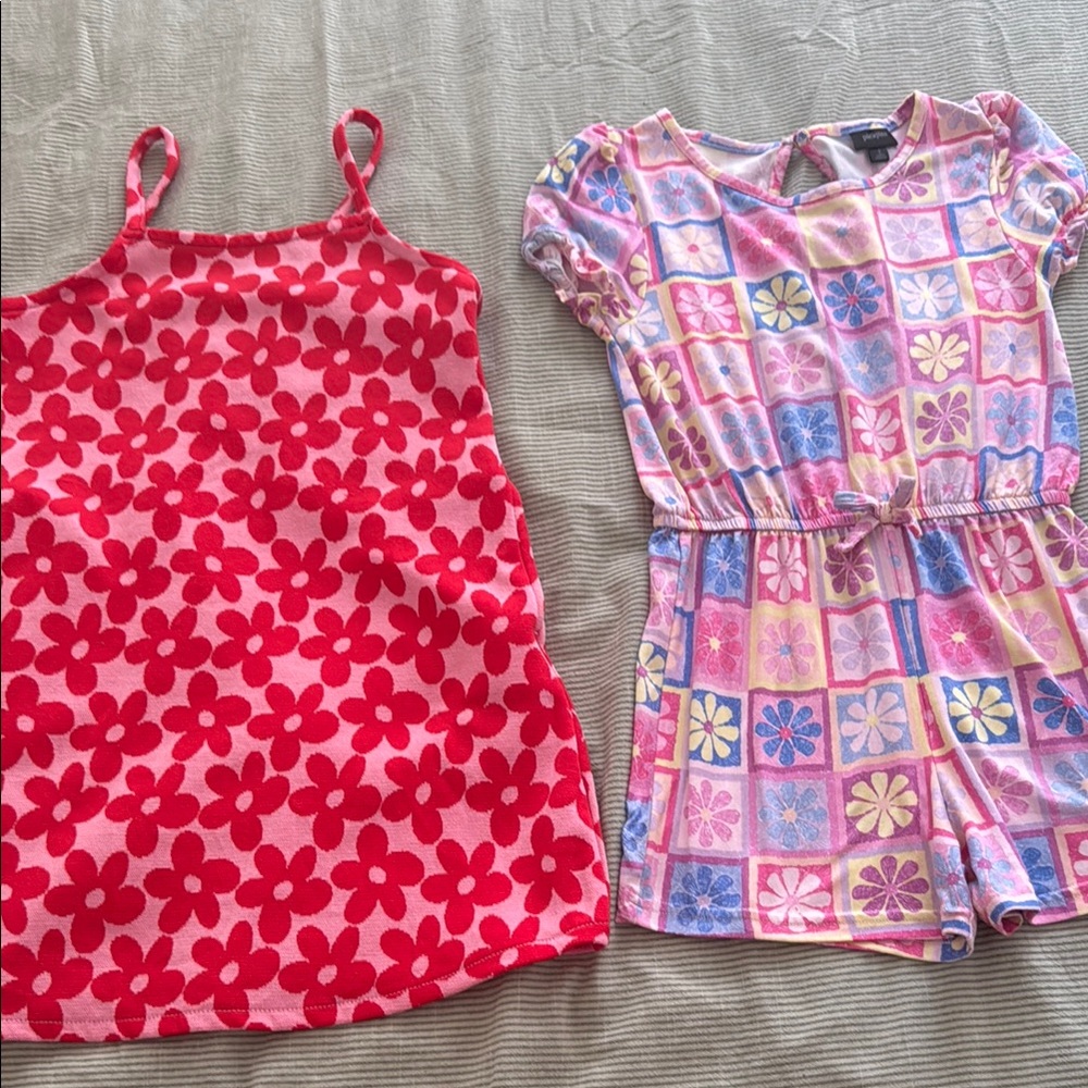 Floral Red and pink Dress and floral Pastel Romper Set